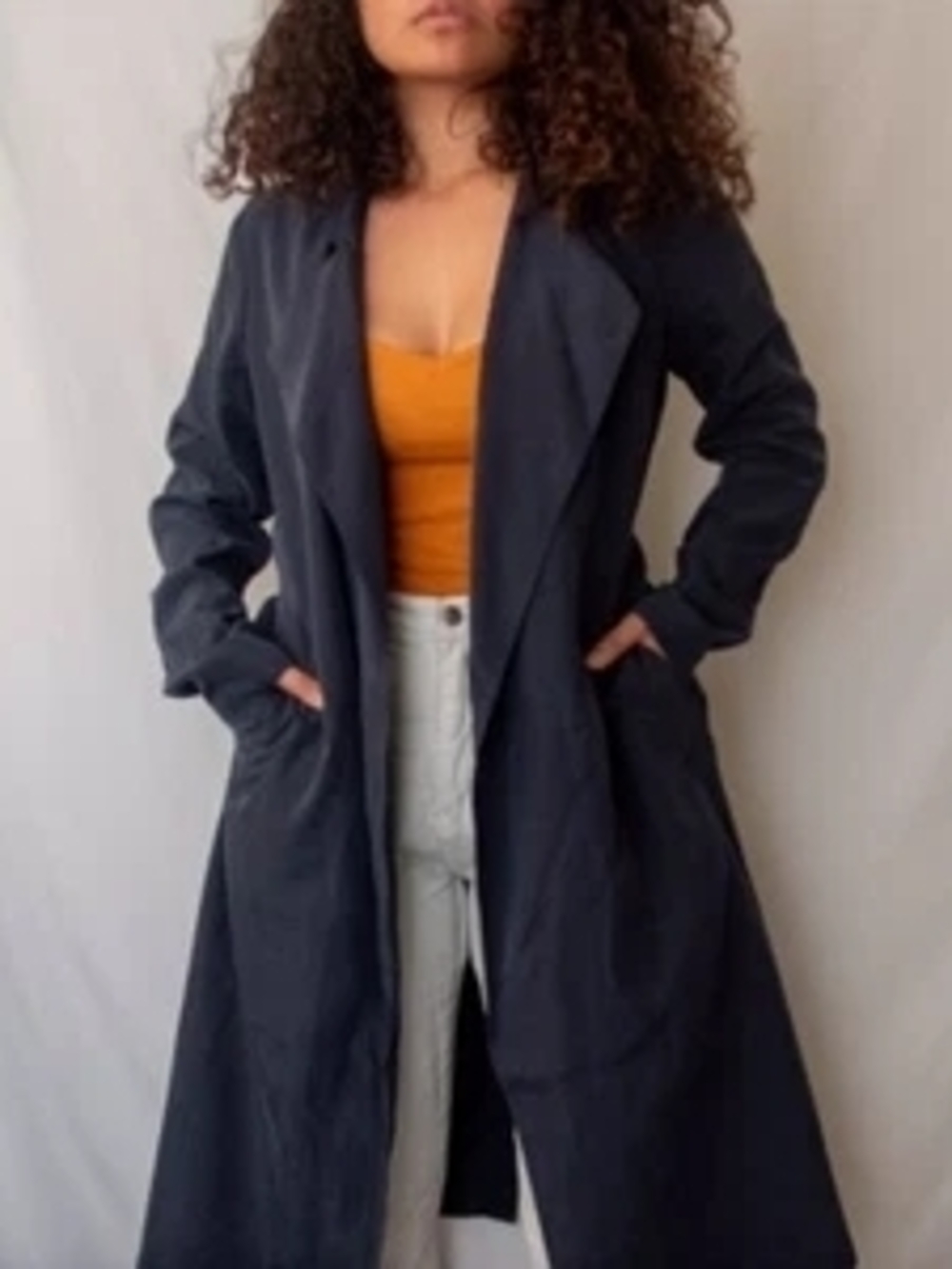 American Apparel Navy Long Trench Coat Lightweight Duster
